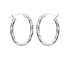 925 Sterling Silver Diamond Cut OVAL Hoop Earrings Ladies / Girls