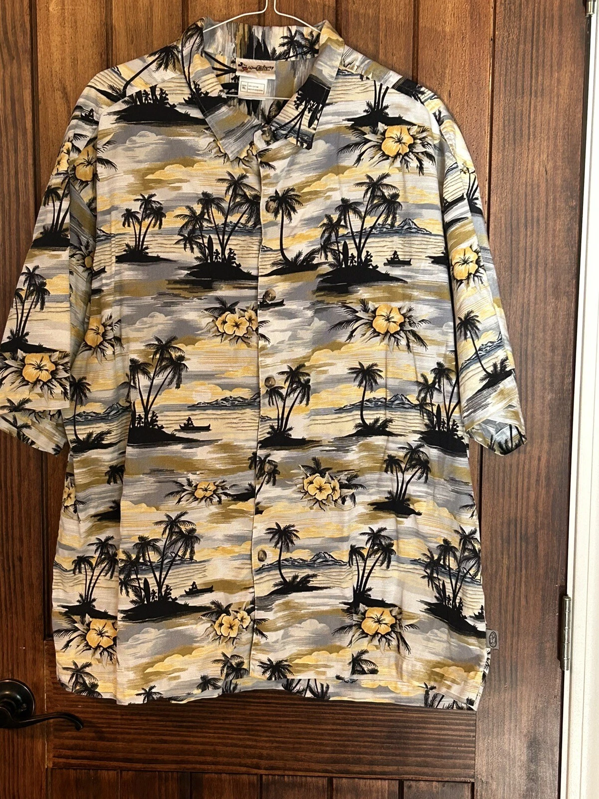 WALT DISNEY WORLD Hawaiian Shirt Mens Large Button Front Mickey Goofy Donald