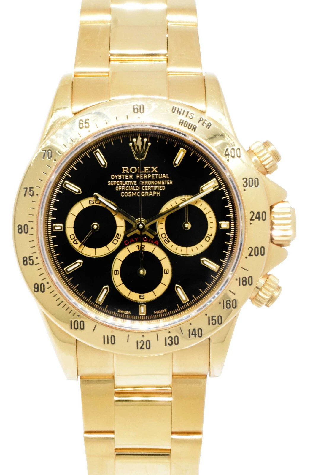 Zenith — Rolex Daytona Z Movt. Chronograph 18k YG Black Dial Mens 40mm Watch/Serv 16528