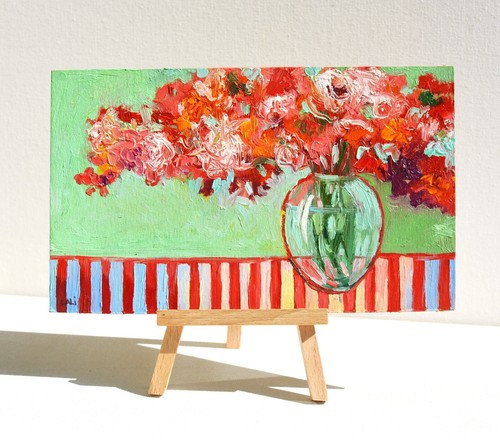 Sakura Original Oil Painting 8"x5" Impasto Modern Painting Pink Flowers Spring - Picture 4 of 6