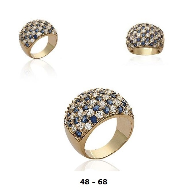 Grosse bague damier saphir et diamant cz en plaqué or 18k taille 56