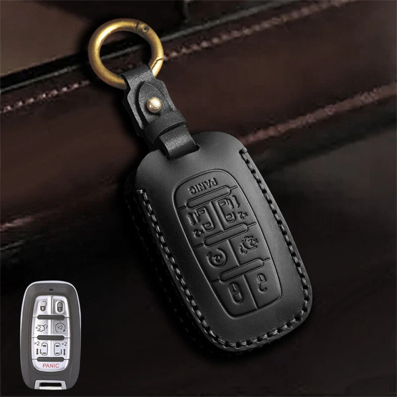 Genuine Leather Car Key Fob Case Cover Holder Bag For Chrysler Pacifica 2017- 21 Foto 3 de 4
