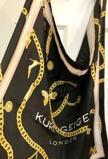Kurt Geiger London 100% Silk Scarf Black Glam Print Luxury Design 34"W NEW w TAG