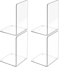 Acrylic Bookends 4 Pcs, Clear Book Ends for Shelves, Transparent Bookend Organiz