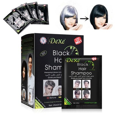 10Pcs Dexe Black Hair Shampoo 5 minutes Dye Instant Colour Black Shine & Nourish