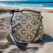 Coach Authentic Op Art Silver/ Gray Purse Handbag with matching wallet