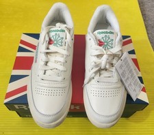 Size 4 Women's Reebok Club C 85 Vintage White and Green Lace Up Tennis Shoes