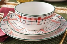 NEW Member's Mark CHRISTMAS HOLIDAY - 12 pc PLAID Dinnerware Set - 4 PLACE SET