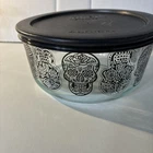 Pyrex Halloween  Skulls 4 Cup Glass Storage Bowl with Lid