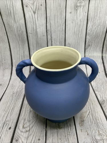 Vtg Coors Pottery Golden Colorado Matte Blue Double Handle Urn Vase 8" - Picture 2 of 7