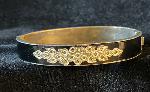 Bracciale Lutto Vittoriano Smalto Nero Strass Cerniera Braccialetto