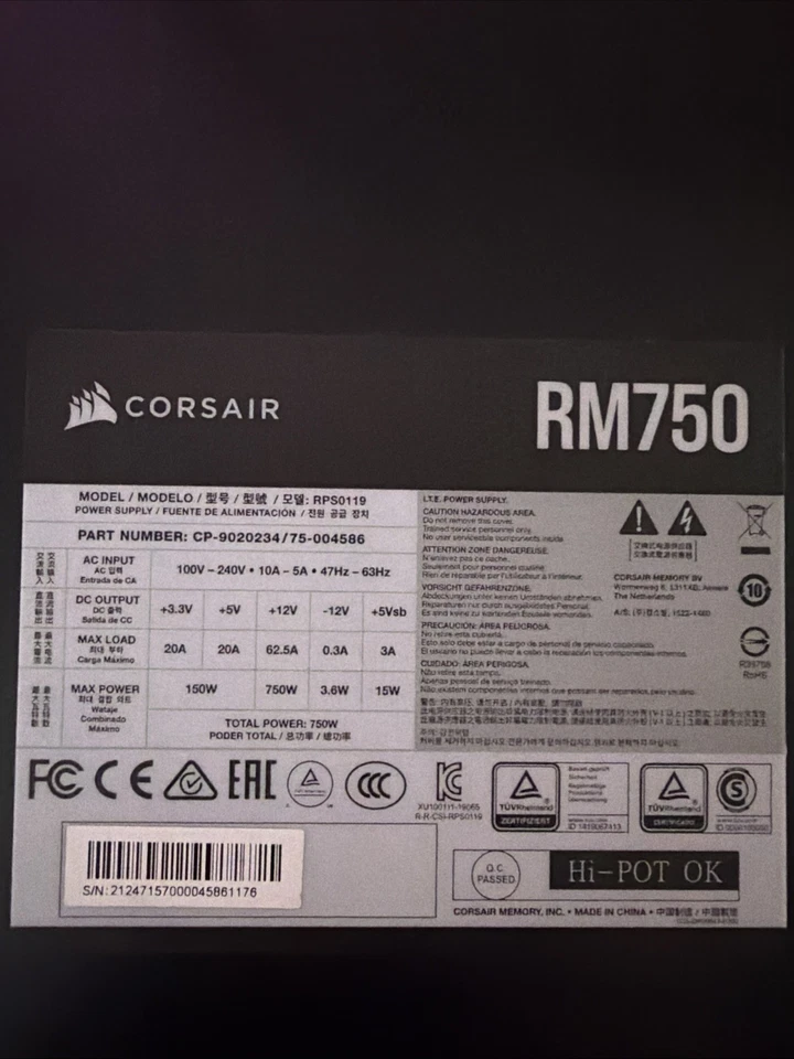 Corsair RM750 750W  Fully Modular ATX Power Supply Unit (CP-9020234-NA) - Image 3 of 3