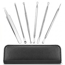 6 in 1 Pimple Popper Tool Kit Blackhead Remover Tools for Face with Bag-Silver