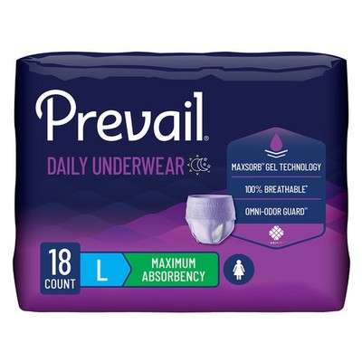 Prevail For Women Daily Disposable Underwear Female Large Maximum 18 Ct