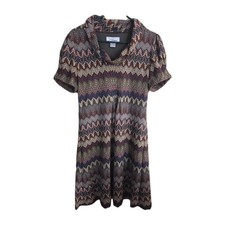 Jessica Howard Women's Colorful Pattern Drape Neck Puffed Midi Lined Dress Sz 12