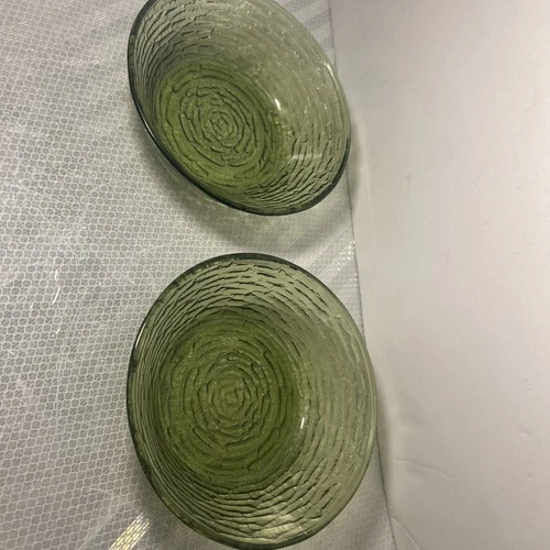 Vintage Set of 2 Anchor Hocking Soreno Avocado Green 6" Glass Cereal Salad Bowls