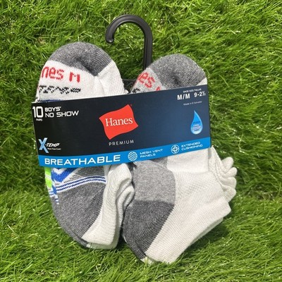 Hanes Premium X-Temp Boys No Show Socks 10 Pack Size M  (9-2.5) White