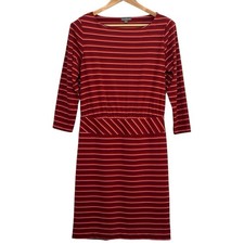 LLBean Signature Women’s Rust Red Striped Knit Shirt Dress Shift 3/4 Sleeve Sz 8