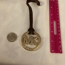 Michael Kors Gold Tone Bag Charm, Dark Brown Leather Strap, Preowned