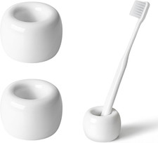 Mini Ceramic Toothbrush Holder for Bathroom - White Small Countertop Organizer,