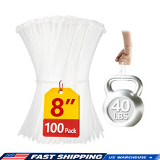 Clear Zip Ties 8 inch, 100 Pack, White Zip Ties, 40lbs, Zipties Clear, White Cab