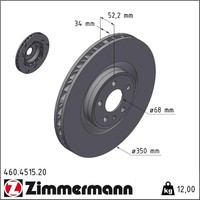 1X Zimmermann 460.4515.20 Bremsscheibe FüR Porsche Macan 95B Bremsscheiben