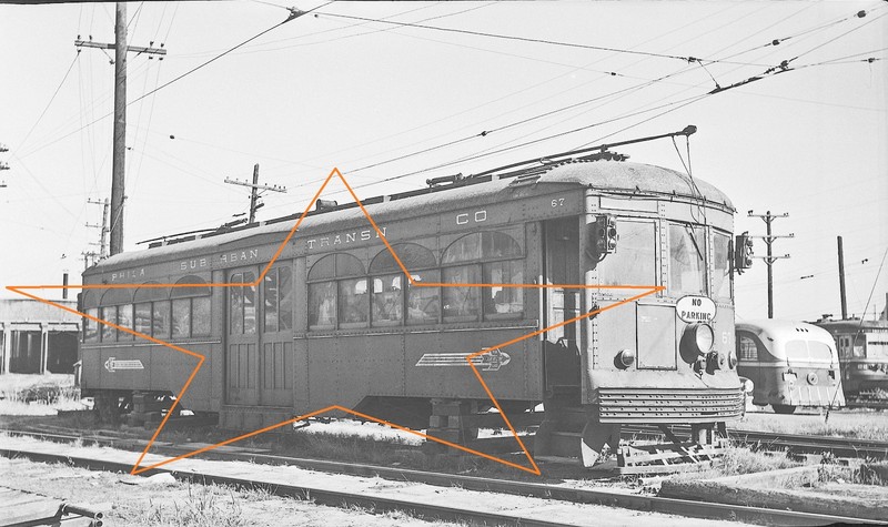PST Red Arrow Car 67 On Blocks, Trucks Removed at 72nd Str Original B&W Negative