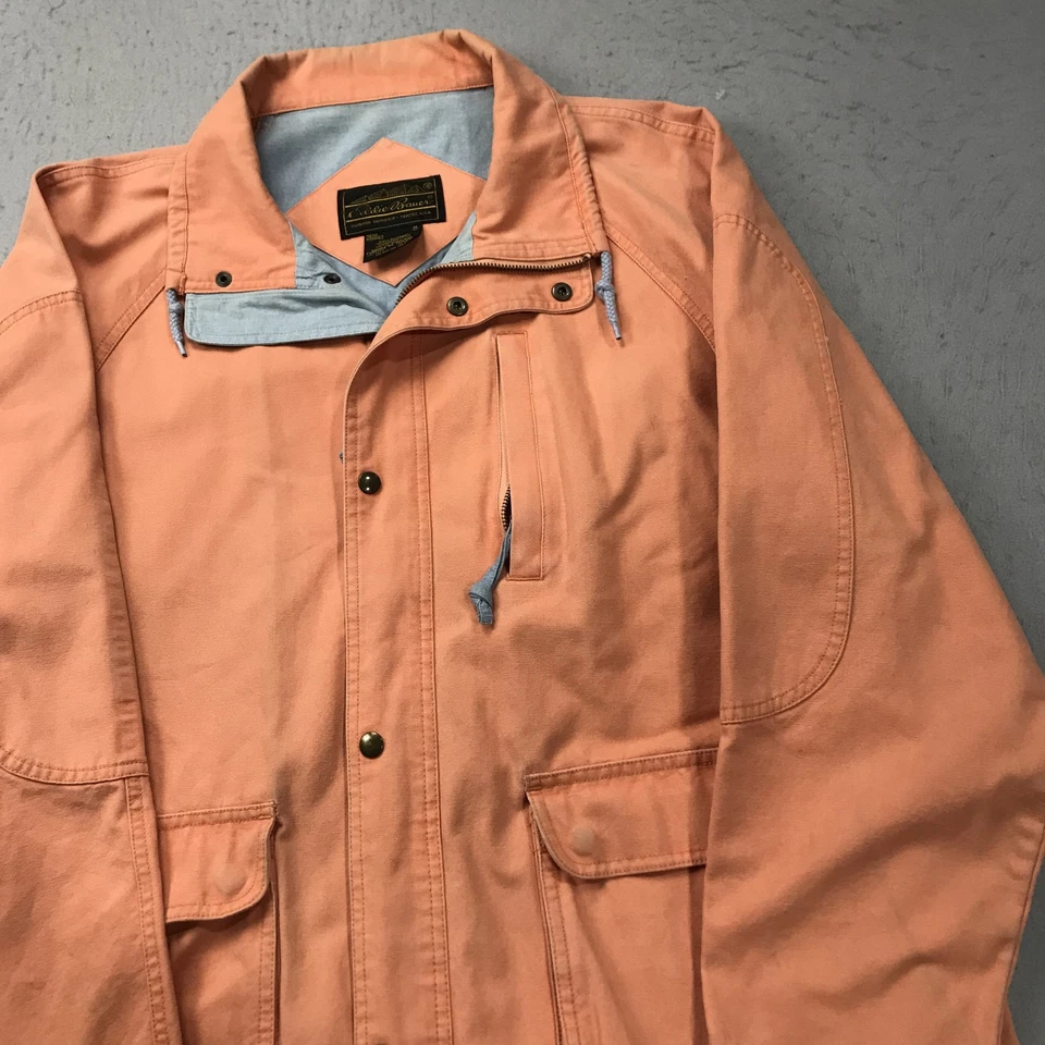 VINTAGE Eddie Bauer Jacket Mens Medium Orange Pastel Cotton Fisherman Hiking 90s - Image 3 of 4