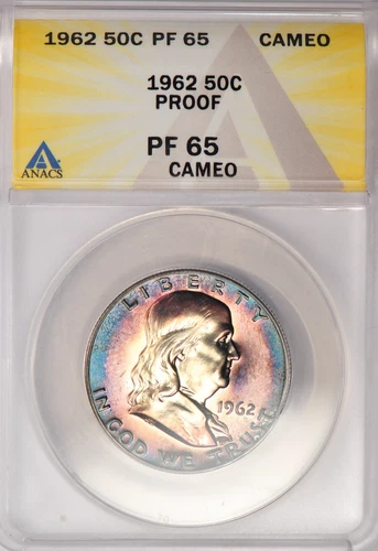 1962 TONED Franklin Half Dollar Proof ANACS PF 65 CAMEO PR65CAM Toning Coin 50C