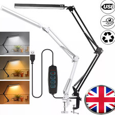 LED Desk Lamp Adjustable Swing Arm Table Light Dimmable Eye-Caring With Clamp