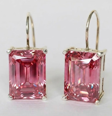 925 Silver, Pink Diamond Dangler Earrings, 12 Ct Certified Treated - Great Shine