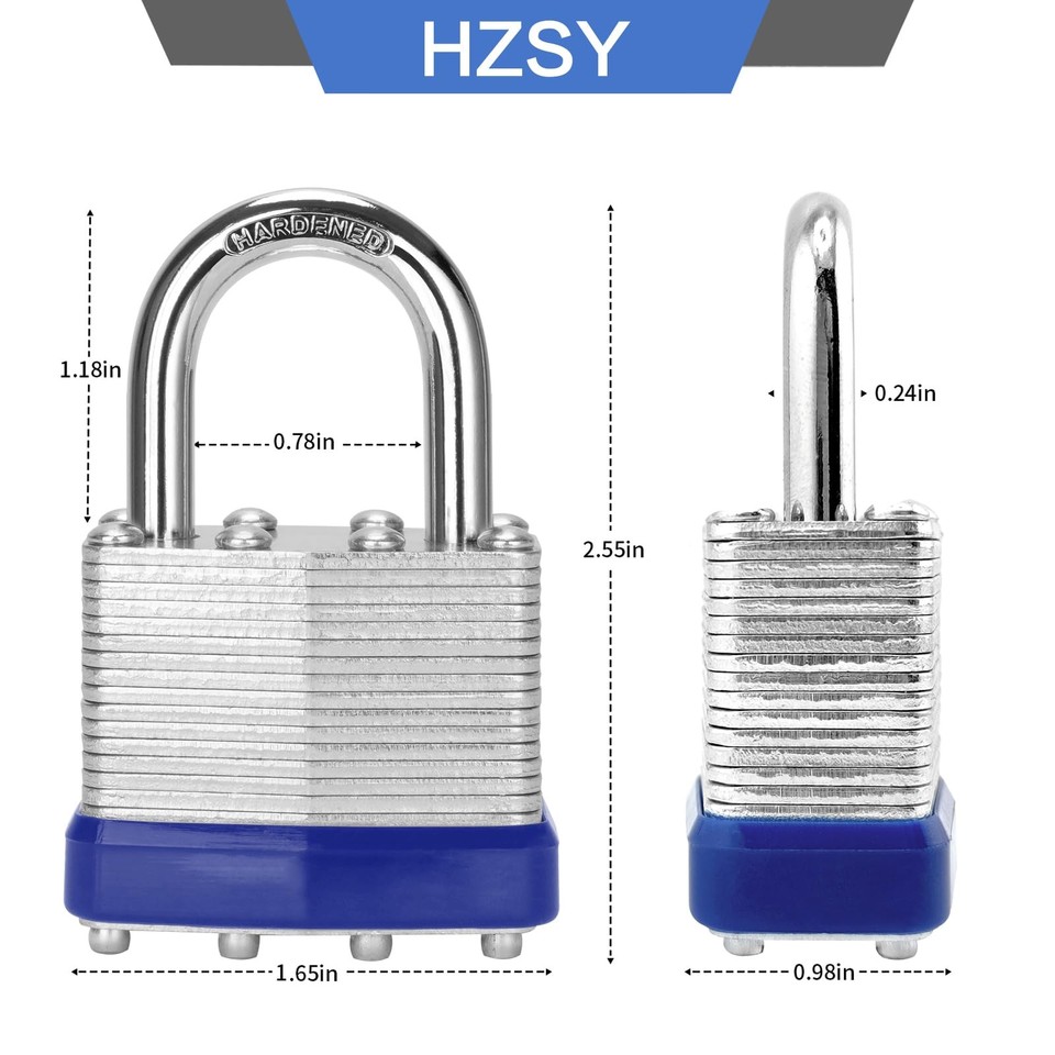 HZSY Padlocks Keyed Alike 12 Pack, Laminated Steel Padlock (1-9/16 ...