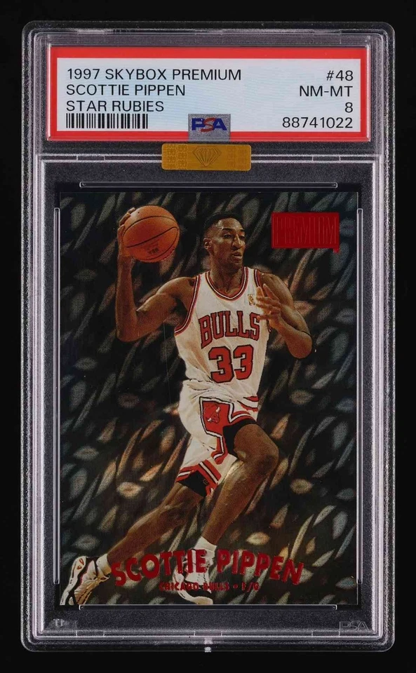 Scottie Pippen 1997 Skybox Premium Star Rubies /50 #48 PSA 8 MBA Gold Pop 2 - Image 2 of 3