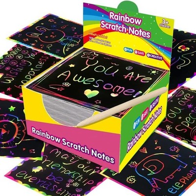 100PCS Scratch Art Paper Set Rainbow Magic Scratch-Off Sheets with 2 Stylus