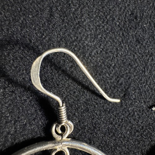 Ancienne boucle d'oreille en argent sterling 925 pendentif cerceau chats assis fil français - Photo 4/9