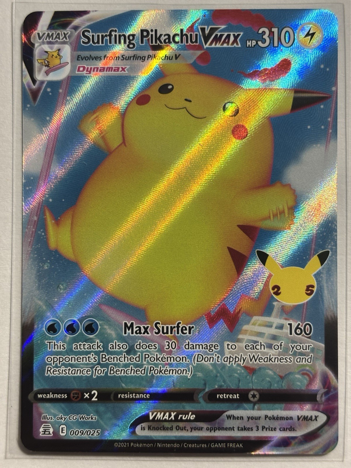 Surfing Pikachu VMAX 009/025 - Celebrations 25th Anniversary Holo Pokemon Card