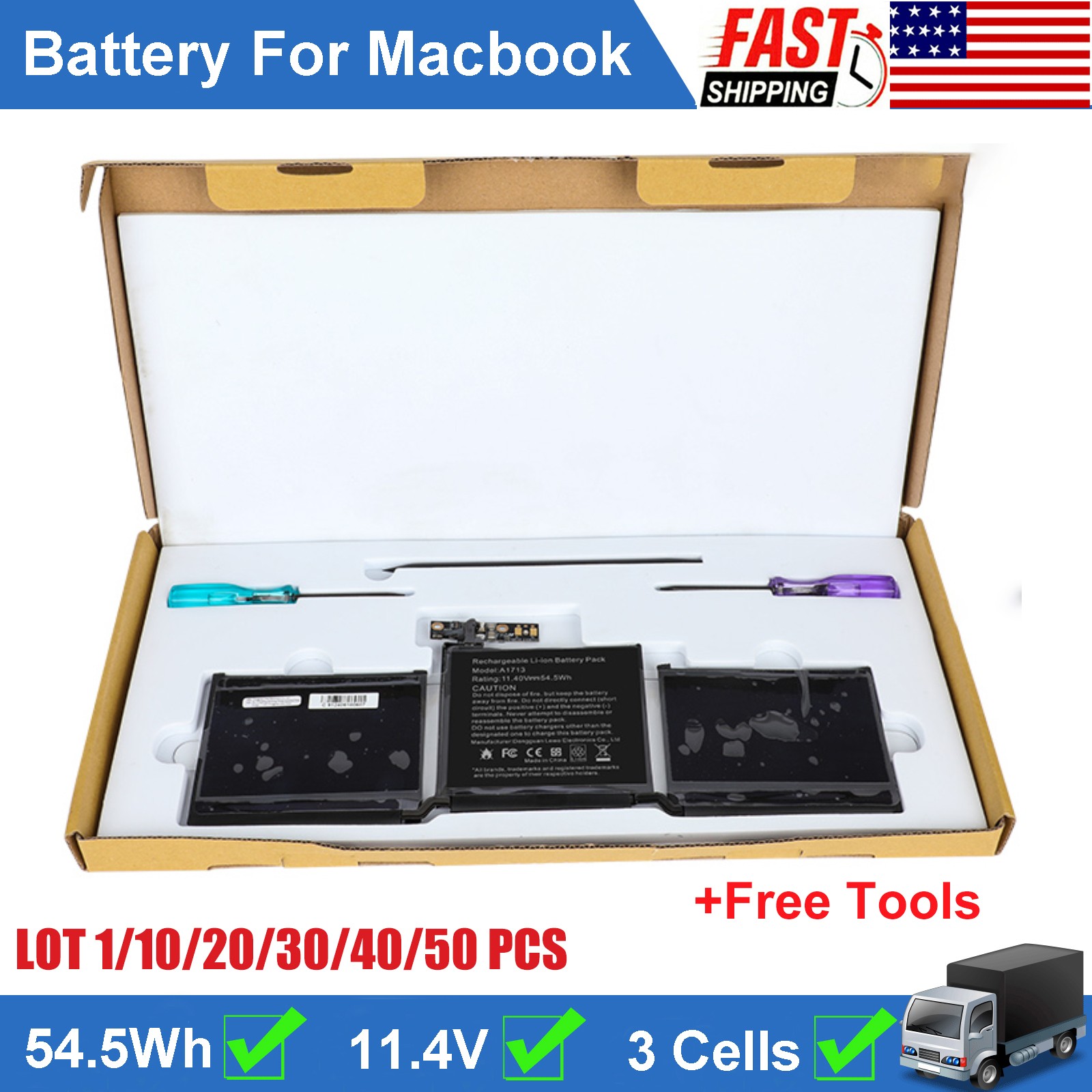 ✅LOT 1-50 A1713 A1706 Battery for Apple MacBook Pro 13''A1708 Late 2016 Mid 2017