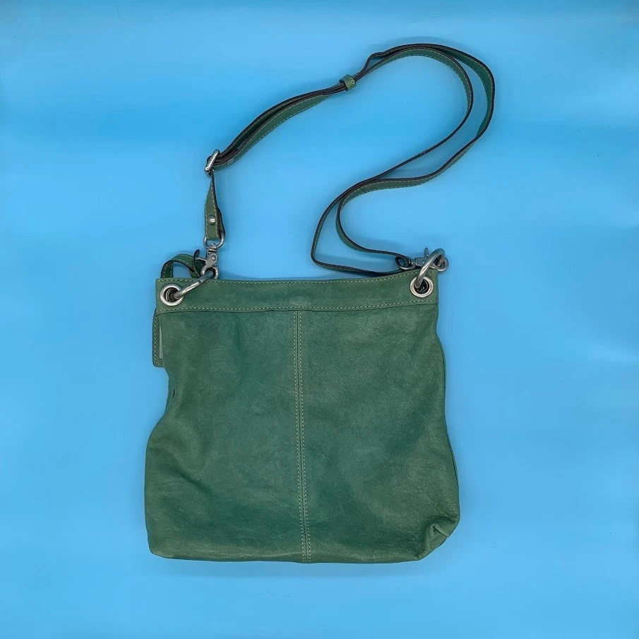 Bolso de Hombro Cartera Abro Verde Cuero Genuino Tachonado Italia Y2K Foto 2 de 4