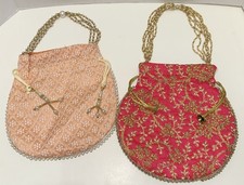 Lot Of 2 Indian Potli Embroidered Handbags Drawstring Beaded