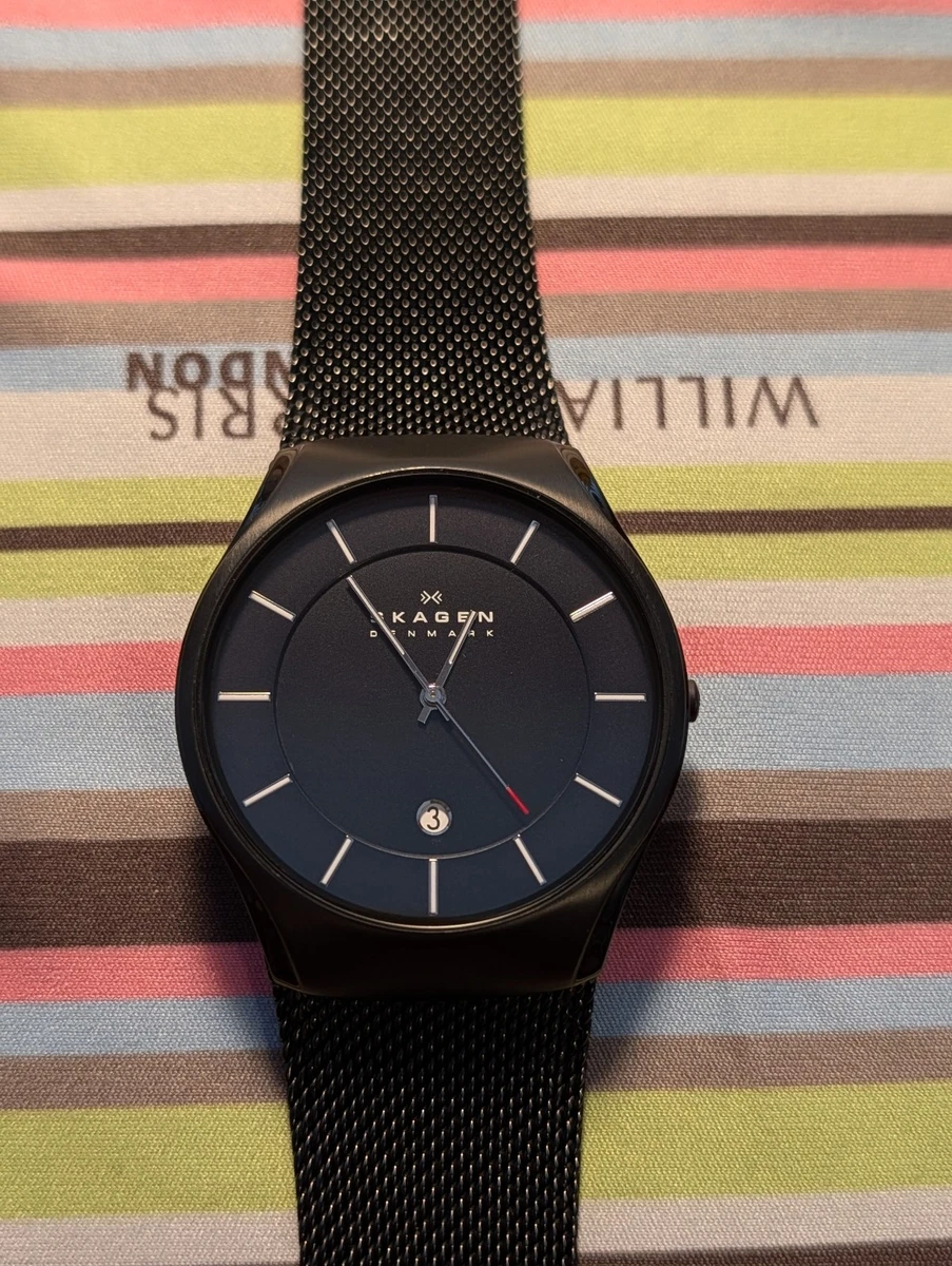 Skagen 530LTTM1 Mens Watch 35mm Black Titanium Silver Tone Mesh Date New Battery Skagen Watch Men 35mm Silver Dial Titanium Date 530XLTTW  main image 4