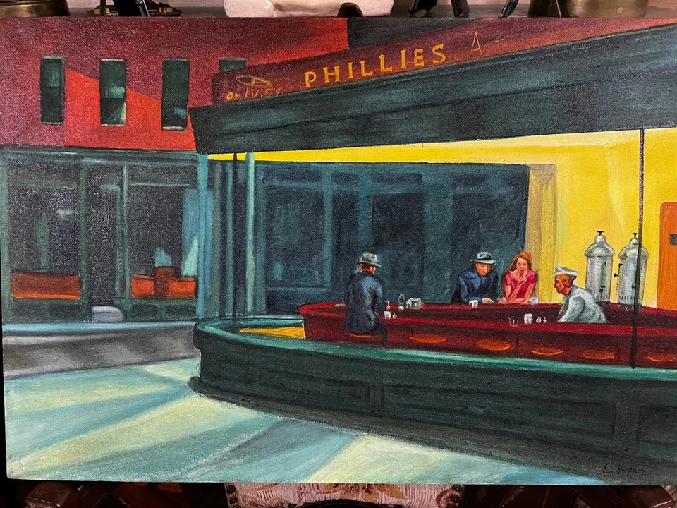 EDWARD HOPPER pintura a óleo sobre tela, vintage carimbada assinada - Imagem 2 de 4