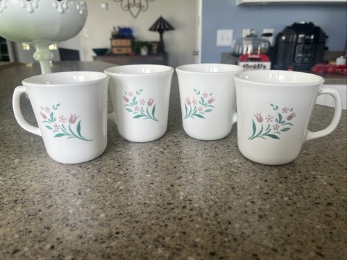 4 Corelle Corning Coffee Mugs Rosemarie Tulip