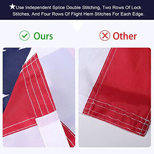 This 10x15 Ft American Flag For Outside, 100% In USA Strongest, Longest Lasting, Heavy Duty Nylon, Embroidered Stars, Sewn Stripes, Brass Grommets Perfect For Outdoors! Premium US Flag - Foto 3