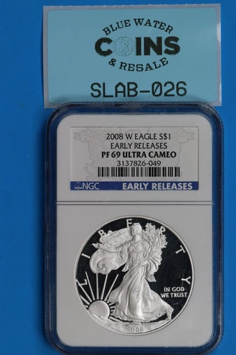 2008 W $1 SILVER AMERICAN EAGLE NGC PF69 ULTRA CAMEO EARLY RELEASES ER SLAB-026