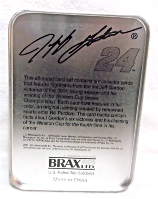 Collection NASCAR - 6 Cartes Métal Jeff Gordon - 2001 - NEUF