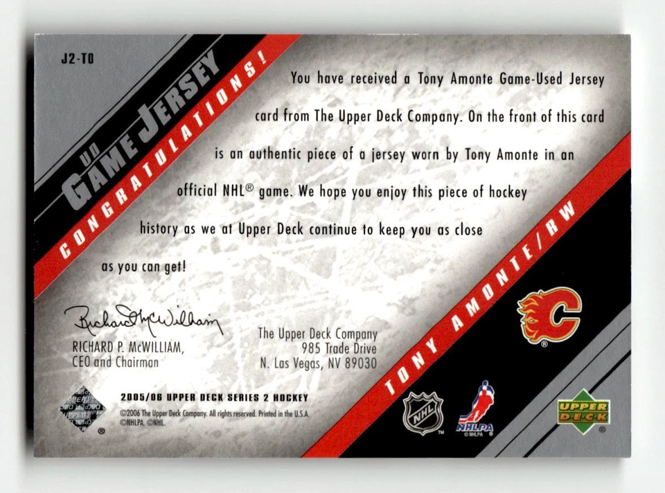 2005-06 Upper Deck #J2-TO Tony Amonte UD Game Jerseys Series Two - Image 2 of 2
