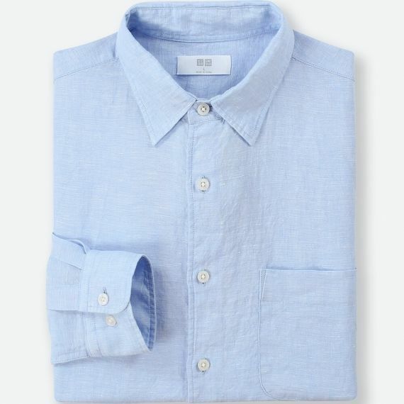 Uniqlo Men's Premium Linen Long Sleeve Shirt. 100% French Linen
