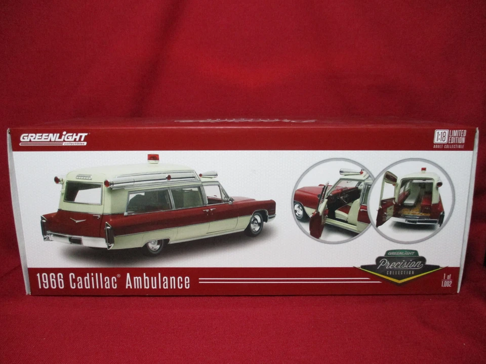 1:18 Scale 1966 Cadillac Ambulance HT Red Greenlight Precision Diecast Model Car - Image 2 of 4