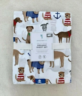 Pottery barn kids Salty Dog Sheet Set Twin Blue Red white Brown
