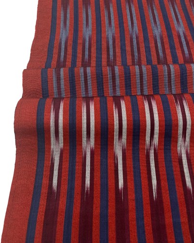 Navy Red Ikat Striped Luxurious Silk Kutnu Fabric By 2 Meters, Kutnu Fabric. - Picture 3 of 7